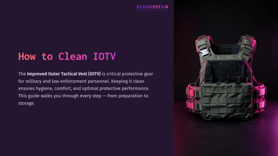 1 How To Clean Iotv A Green Improved Outer Tactical Vest (Iotv) Displayed Against A Dark Background, Emphasizing Cleanliness And Maintenance.