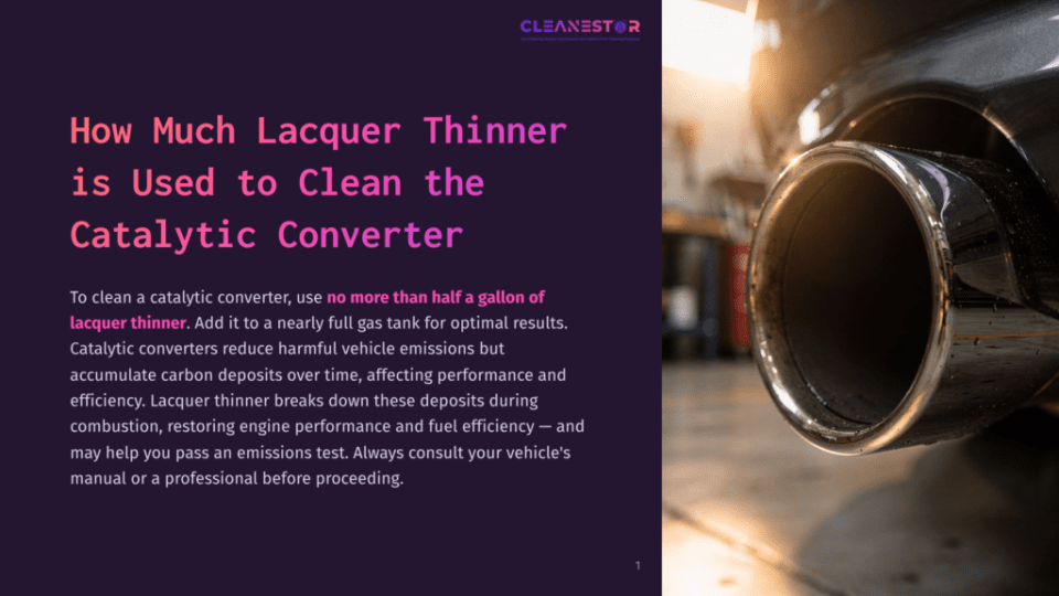 1 How Much Lacquer Thinner Is Used To Clean The Catalytic Converter Close-Up Of A Black Car'S Exhaust Pipe With A Golden Sunset Glinting Off The Chrome. Text Overlay Discusses Cleaning A Catalytic Converter With Lacquer Thinner.