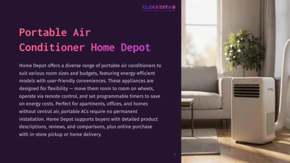 1 Portable Air Conditioner Home Depot A Portable Air Conditioner Unit Sits In A Modern Living Room Next To A Sofa And A Coffee Table. The Unit Is White With A Digital Display And Vents. The Room Is Decorated With Plants And Has A Neutral Color Palette.