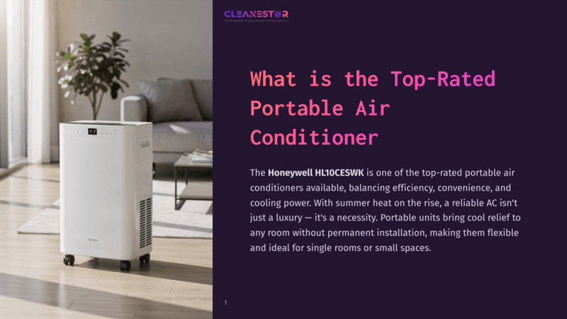 1 What Is The Top Rated Portable Air Conditioner A White Honeywell Portable Air Conditioner With A Digital Display Sits On A Wooden Floor Next To A Large Window With Sheer Curtains. A Green Potted Plant Is Visible In The Background.