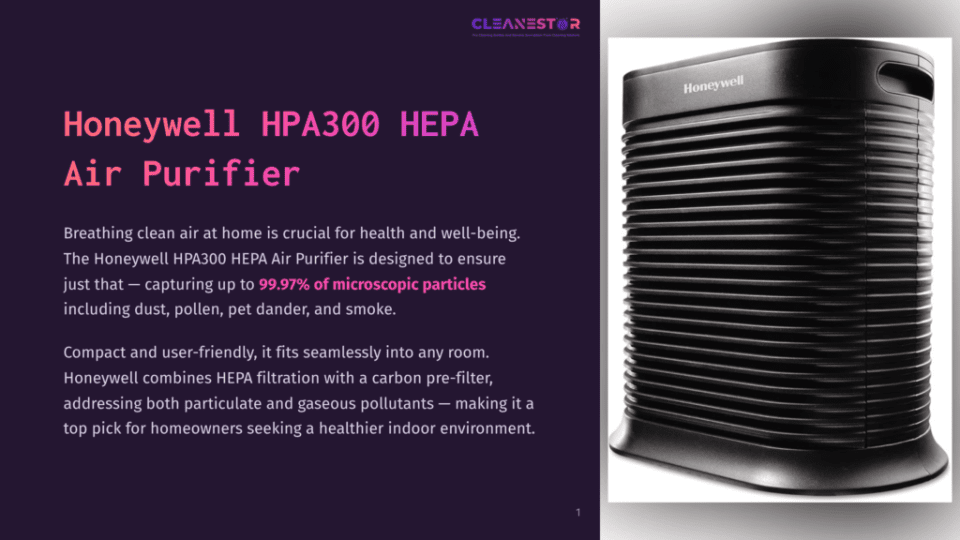 1 Honeywell Hpa300 Hepa Air Purifier Black Honeywell Hpa300 Hepa Air Purifier With A Sleek, Modern Design, Featuring Horizontal Slats And A Silver Honeywell Logo. Text On The Left Reads &Quot;Honeywell Hpa300 Hepa Air Purifier&Quot;.