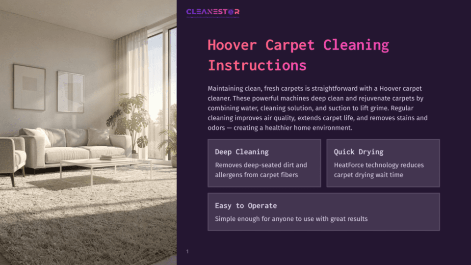 1 Hoover Carpet Cleaning Instructions Cleanestor Hoover Carpet Cleaning Instructions: A Bright, Modern Living Room With A White Sofa, Coffee Table, And Large Window, Showcasing A Clean, Plush Carpet.