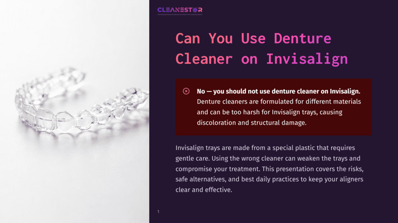 1 Can You Use Denture Cleaner On Invisalign A Clear Plastic Invisalign Aligner Tray Rests On A Light Grey Surface, Showcasing Its Intricate, Custom-Fit Design.