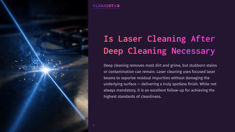 1 Is Laser Cleaning After Deep Cleaning Necessary Close-Up Of A Laser Cleaning Process, Showing A Bright Blue Laser Beam Intensely Focused On A Metal Surface, Creating Sparks And Vaporizing Impurities For A Spotless Finish.