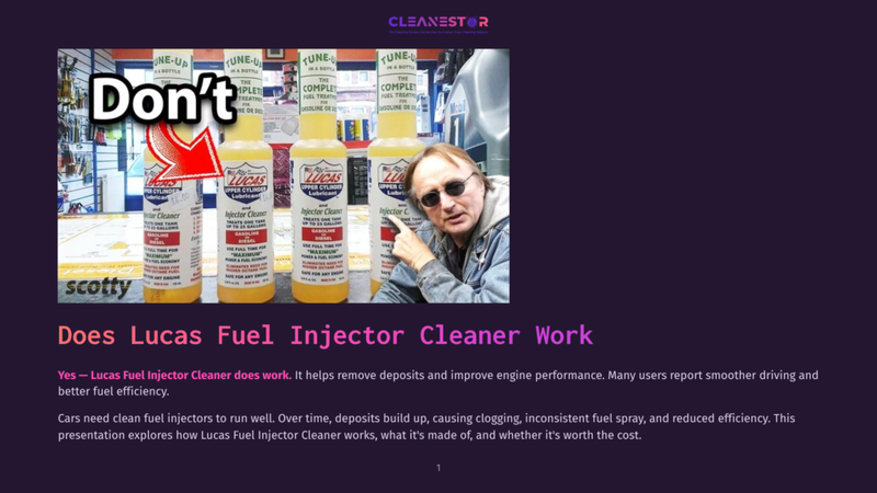 A Man With A Bald Head And A Serious Expression Stands Behind Four Bottles Of Lucas Fuel Injector Cleaner, With The Text &Quot;Don'T&Quot; Prominently Displayed. The Bottles Are Yellow And Red, With Labels Detailing Their Purpose For Gasoline And Diesel Engines.