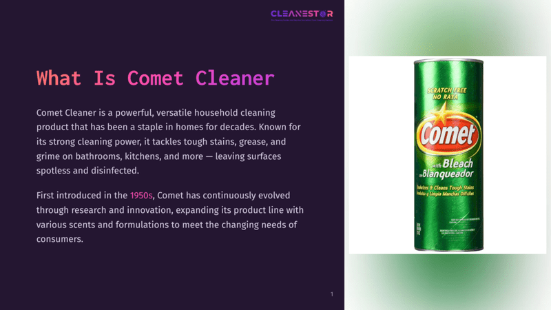 1 What Is Comet Cleaner A Can Of Comet Cleanser With Bleach, Featuring The Brand'S Signature Green And White Packaging. The Text &Quot;Comet With Bleach&Quot; And &Quot;Scratch Free No Rays&Quot; Is Visible.