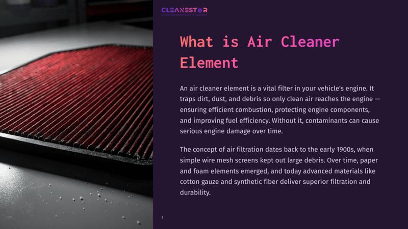1 What Is Air Cleaner Element Close-Up Of A Red Air Cleaner Element, Showing Its Intricate Woven Material And Black Frame. The Background Is Blurred, With Subtle Lighting.