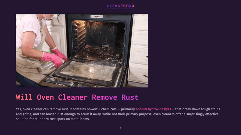 1 Will Oven Cleaner Remove Rust A Person In Pink Gloves And An Apron Cleans A Very Dirty Oven Interior, Showing The Effectiveness Of Oven Cleaner For Tough Grime And Rust.