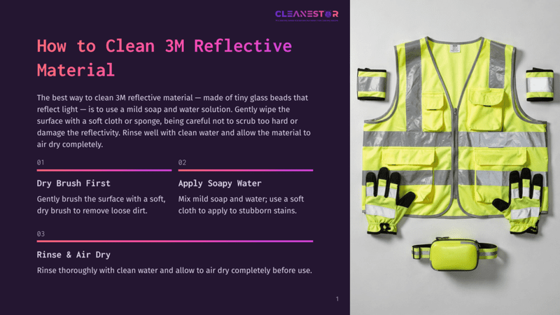1 How To Clean 3M Reflective Material High-Visibility Safety Vest And Accessories Laid Out Flat For Cleaning, With Text Overlay Detailing How To Clean 3M Reflective Material.