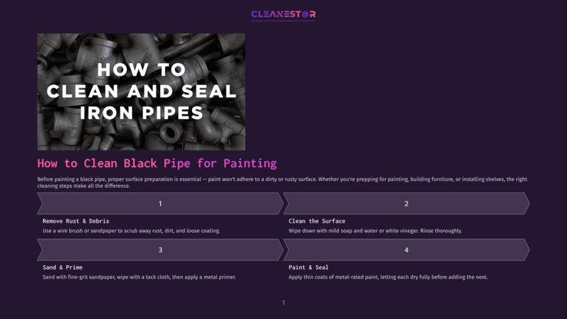 1 How To Clean Black Pipe For Painting How To Clean And Seal Iron Pipes For Painting: Step-By-Step Guide With Text Overlays Detailing Rust Removal, Surface Cleaning, Sanding, And Painting.