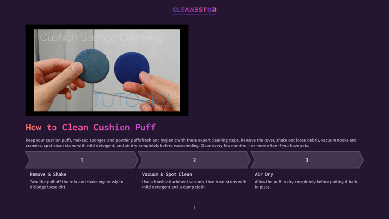 1 How To Clean Cushion Puff Hands Hold Two Cushion Puffs, One Light Blue And One Dark Blue, With &Quot;Tutorial&Quot; Text Overlayed On A Video Still About How To Clean Cushion Puffs.