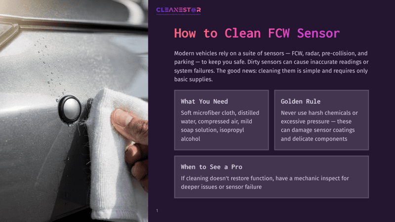 1 How To Clean Fcw Sensor Close-Up Of A Hand Gently Wiping A Car'S Fcw Sensor With A White Microfiber Cloth, Demonstrating How To Clean Car Sensors.