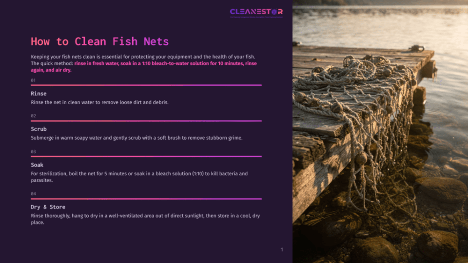 1 How To Clean Fish Nets A Weathered Wooden Pier Extends Into Calm, Sun-Dappled Water, With Fishing Nets And Ropes Draped Over The Side. The Image Illustrates How To Clean Fish Nets.