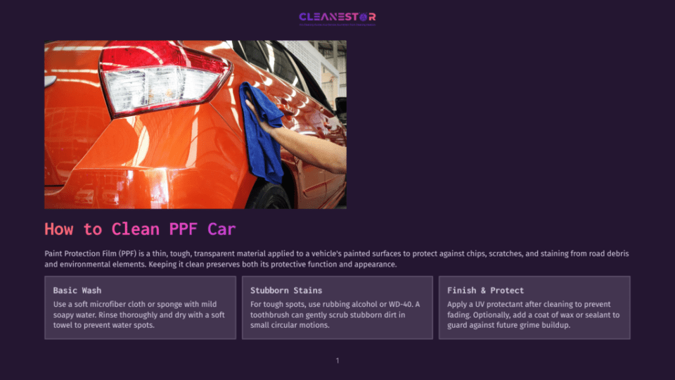 1 How To Clean Ppf Car Close-Up Of A Hand In A Blue Microfiber Cloth Polishing The Orange Paint Of A Car'S Rear Fender And Taillight, Highlighting Car Cleaning And Ppf Care.