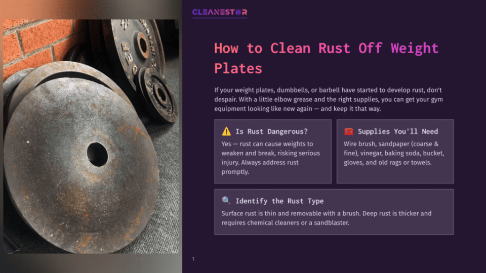 1 How To Clean Rust Off Weight Plates Close-Up Of Heavily Rusted Weight Plates, Some Stacked, Showing The Texture And Color Of Rust On Metal Gym Equipment.