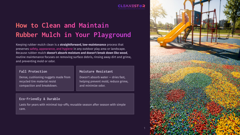 1 How To Clean And Maintain Rubber Mulch In Your Playground Playground With Bright, Colorful Rubber Mulch In Red, Yellow, And Blue. A Yellow Slide And Other Playground Equipment Are Visible In The Background, Bathed In Sunlight.