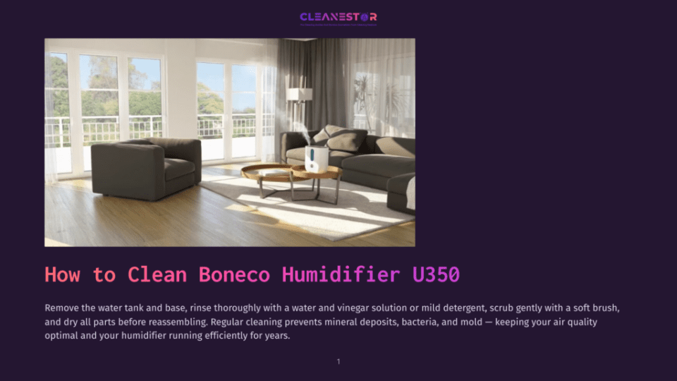 1 How To Clean Boneco Humidifier U350 A Boneco U350 Humidifier Sits On A Coffee Table In A Bright, Modern Living Room With Large Windows And Comfortable Seating.