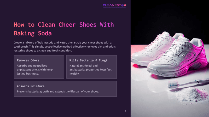 1 How To Clean Cheer Shoes With Baking Soda White Cheer Shoes With A Toothbrush And Baking Soda, Illustrating How To Clean Cheer Shoes With Baking Soda.