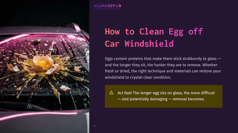 1 How To Clean Egg Off Car Windshield A Cracked Egg Splatters Across A Car Windshield, With The Yolk And Shell Fragments Visible. The Image Is Part Of A Guide On How To Clean Egg Off Car Windshields.