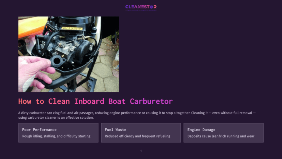 1 How To Clean Inboard Boat Carburetor Close-Up Of A Hand Holding A Dirty Carburetor Gasket, With A Boat Engine In The Background, Illustrating How To Clean An Inboard Boat Carburetor.