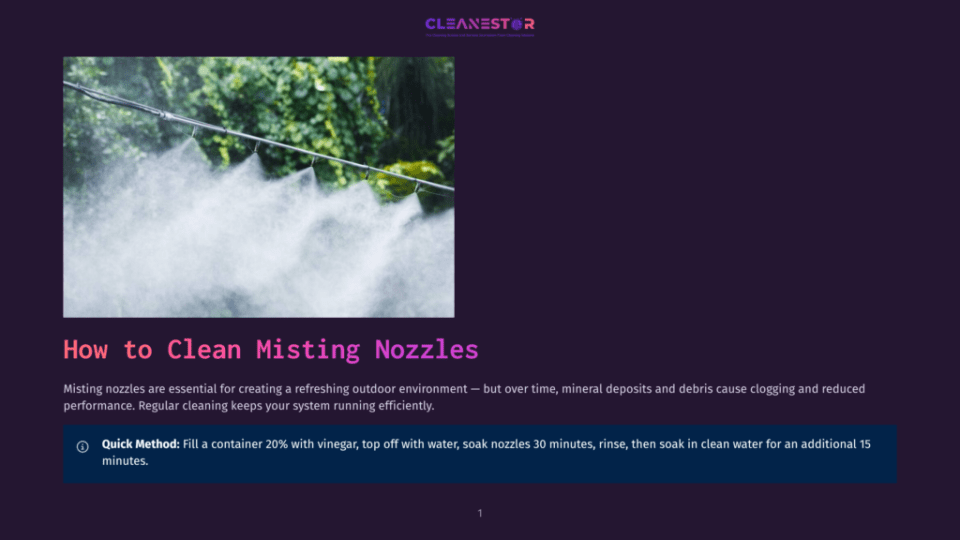 1 How To Clean Misting Nozzles A Close-Up View Of Misting Nozzles Spraying Water Into The Air With A Blurred Green Background, Emphasizing The Importance Of Regular Cleaning To Maintain Efficiency.