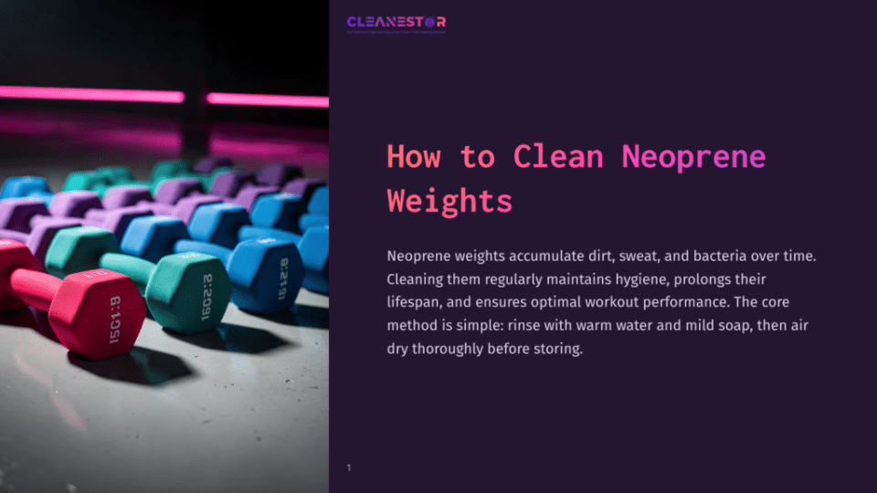 1 How To Clean Neoprene Weights A Close-Up Of A Set Of Colorful Neoprene Weights On A Dark Surface, With A Title Reading &Quot;How To Clean Neoprene Weights&Quot; In White Text.