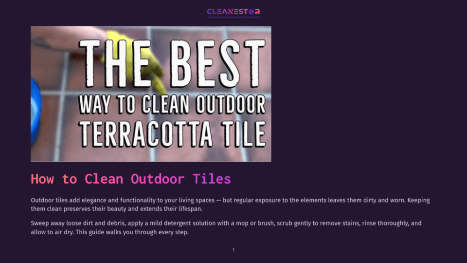 1 How To Clean Outdoor Tiles The Best Way To Clean Outdoor Terracotta Tile Text Overlay On A Close-Up Image Of Clean, Grid-Patterned Terracotta Tiles.