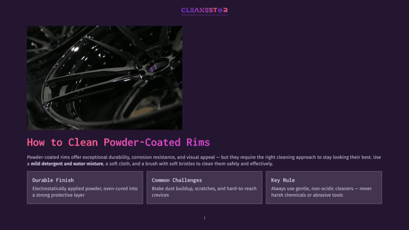1 How To Clean Powder Coated Rims Close-Up Of A Shiny, Black Powder-Coated Car Rim With Intricate Spoke Design, Reflecting Light And Showing A Smooth, Durable Finish.