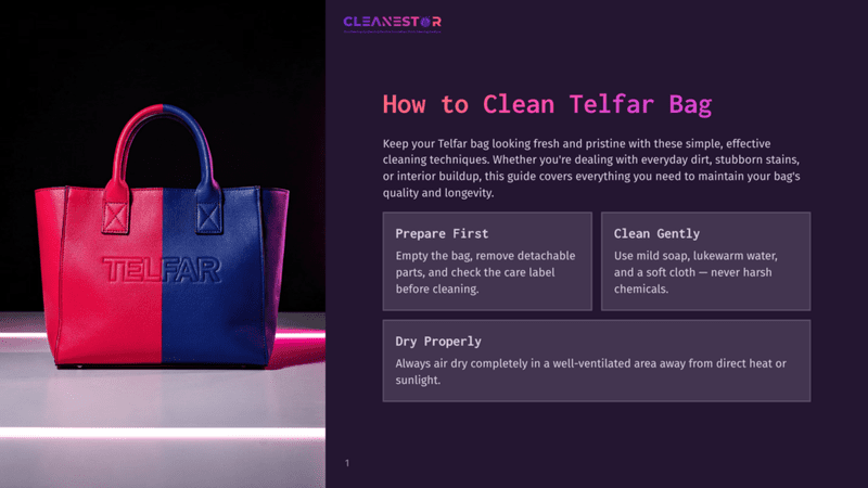 1 How To Clean Telfar Bag A Split-Color Telfar Bag In Red And Blue Sits On A Reflective Surface, With The Telfar Logo Visible On The Front. The Background Is A Dark Purple Gradient.