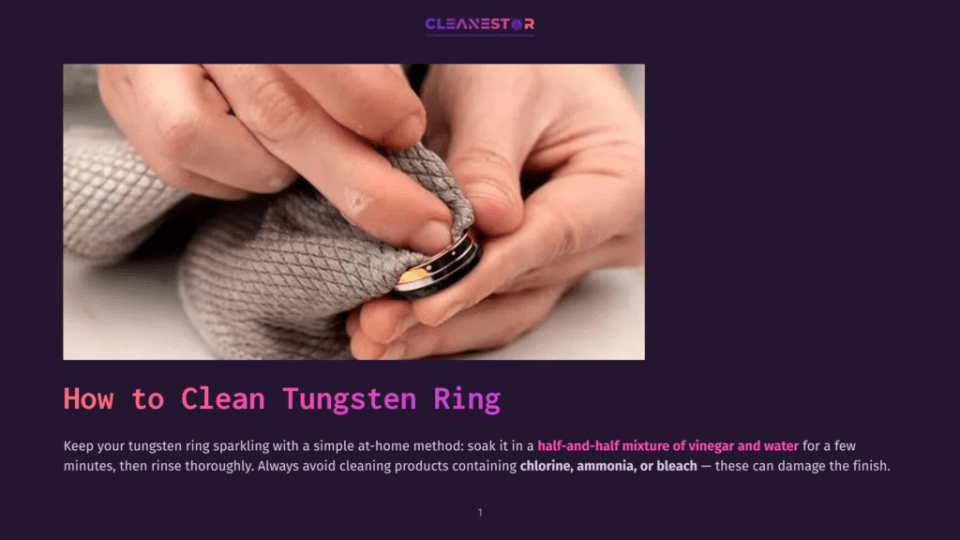 1 How To Clean Tungsten Ring Hands Gently Polish A Tungsten Ring With A Textured Cloth, Demonstrating A Simple Home Cleaning Method Using Vinegar And Water.