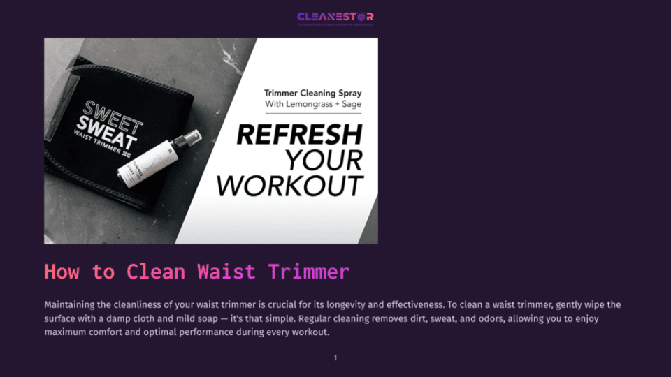 1 How To Clean Waist Trimmer A Black Waist Trimmer With A White Nozzle Rests On A Gray Surface, Next To A White Banner With The Text &Quot;Refresh Your Workout&Quot; And A Lemongrass And Sage Trimmer Cleaning Spray.