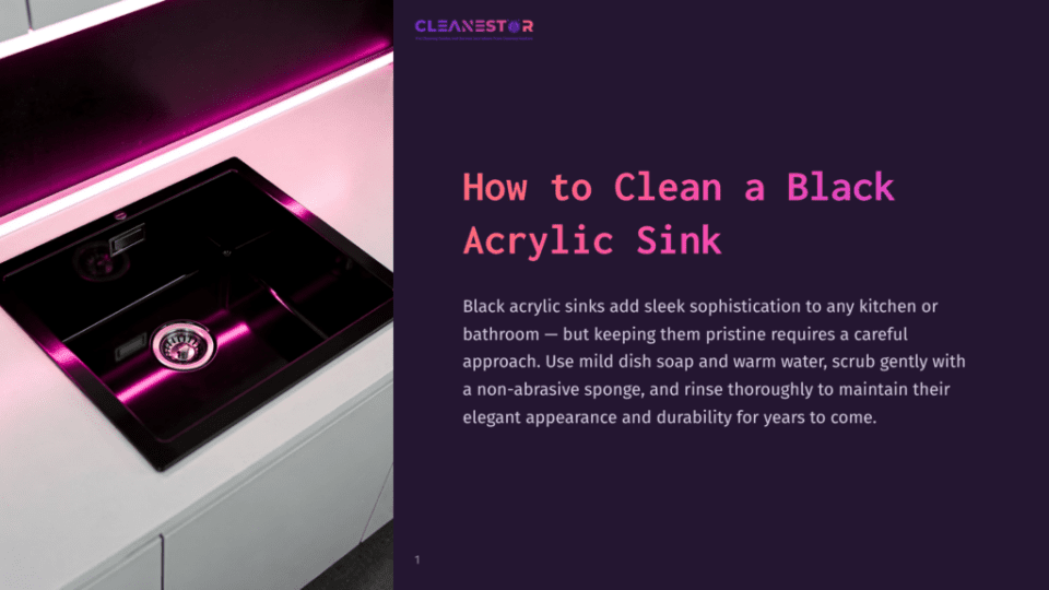1 How To Clean A Black Acrylic Sink A Sleek Black Acrylic Sink With A Modern Faucet Is Illuminated By Vibrant Pink Led Lights, Showcasing Its Sophisticated Design. The Text &Quot;How To Clean A Black Acrylic Sink&Quot; Is Prominently Displayed.
