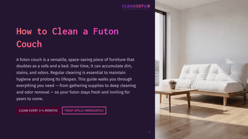 1 How To Clean A Futon Couch A Clean, Modern Futon Couch In A Bright, Airy Living Room, With Text Overlay &Quot;How To Clean A Futon Couch&Quot;.