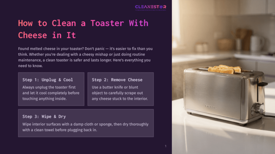 1 How To Clean A Toaster With Cheese In It 2 A Stainless Steel Toaster With Golden-Brown Toast In Its Slots Sits On A Clean Countertop. The Image Is Part Of A Guide On How To Clean A Toaster With Cheese In It.
