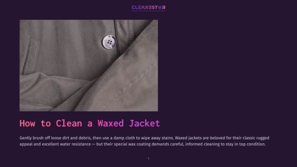 1 How To Clean A Waxed Jacket Close-Up Of A Brown Waxed Jacket, Showing Texture And A Large Button. Text Overlay Reads &Quot;How To Clean A Waxed Jacket&Quot;.