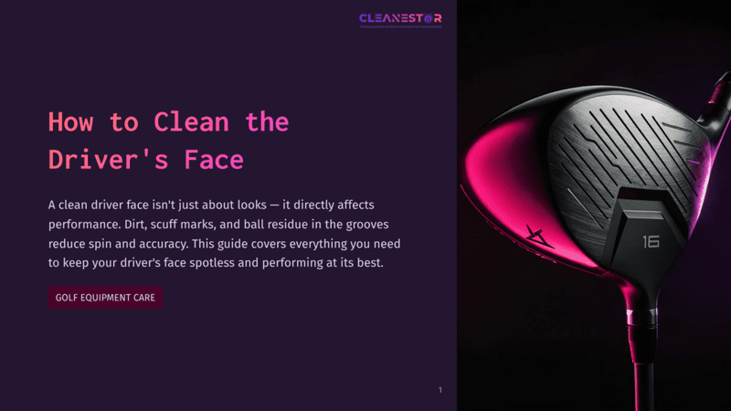1 How To Clean The Drivers Face Close-Up Of A Black Golf Driver Face With The Number 16 On It, Illuminated By Dramatic Pink And Purple Lighting. The Text &Quot;Cleanestor&Quot; Is Visible At The Top.