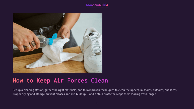 1 How To Keep Air Forces Clean Person Cleaning White Nike Air Force 1 Sneakers With A White Cloth And Spray Bottle, Setting Up A Cleaning Station For Proper Shoe Care.