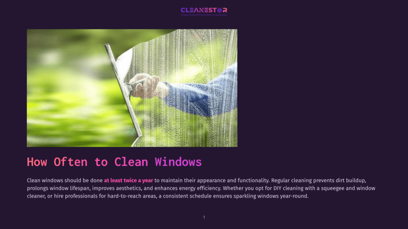 1 How Often To Clean Windows A Person In A Blue Shirt Uses A Squeegee To Clean A Window Covered In Water Streaks, With A Blurred Green Outdoor Background.