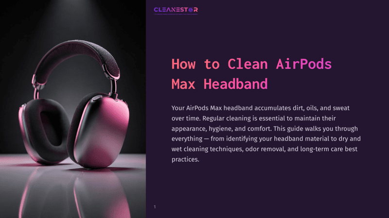 1 How To Clean Airpods Max Headband Close-Up Of Sleek, Silver Airpods Max Headphones With A Plush, Black Fabric Headband, Displayed On A Reflective Surface Under Dramatic Lighting. The Text &Quot;Cleanestor&Quot; And &Quot;How To Clean Airpods Max Headband&Quot; Is Visible.