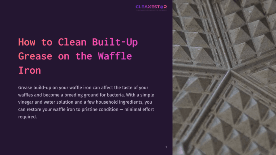 1 How To Clean Built Up Grease On The Waffle Iron Close-Up Of A Dirty, Built-Up Waffle Iron With Dried Grease. The Textured, Non-Stick Surface Shows The Grid Pattern Of The Waffle Maker, Highlighting The Need For Cleaning.