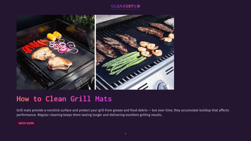 1 How To Clean Grill Mats Two Grill Mats On A Grill: One With Chicken, Bell Peppers, And Onions; The Other With Steak, Asparagus, And Shrimp. The Mats Are Black And Textured, Sitting On A Silver Grill With A Black Handle.