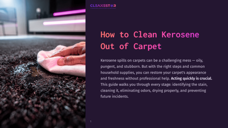 1 How To Clean Kerosene Out Of Carpet Close-Up Of A Hand In A Pink Cloth Wiping A Dark, Textured Carpet With A Visible Kerosene Spill, Part Of A Guide On How To Clean Kerosene Out Of Carpet.