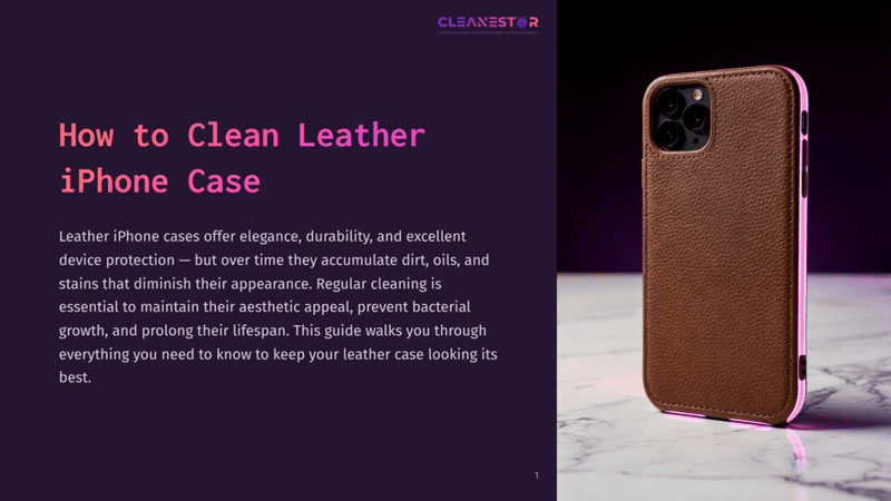 1 How To Clean Leather Iphone Case Brown Leather Iphone Case On A Marble Surface, With Pink Lighting Highlighting The Edges. The Text &Quot;How To Clean Leather Iphone Case&Quot; Is Visible On The Left.