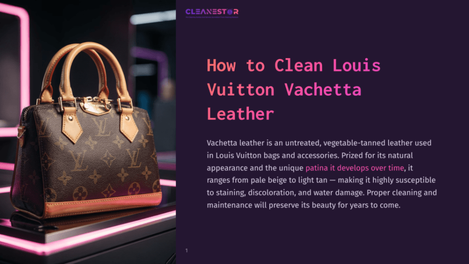 1 How To Clean Louis Vuitton Vachetta Leather A Louis Vuitton Speedy Bag Made Of Vachetta Leather Sits On A Reflective Surface, Showcasing Its Iconic Monogram Print And Natural Leather Trim. The Bag Is Illuminated By Pink And Purple Lighting.