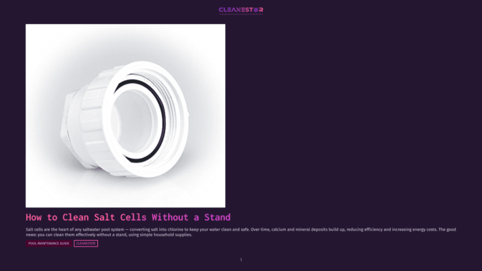 1 How To Clean Salt Cells Without A Stand Close-Up Of A White Pvc Salt Cell Fitting For A Saltwater Pool System, Showing The Threaded Connection And Black Rubber O-Rings. Text Overlay Reads &Quot;How To Clean Salt Cells Without A Stand&Quot;.