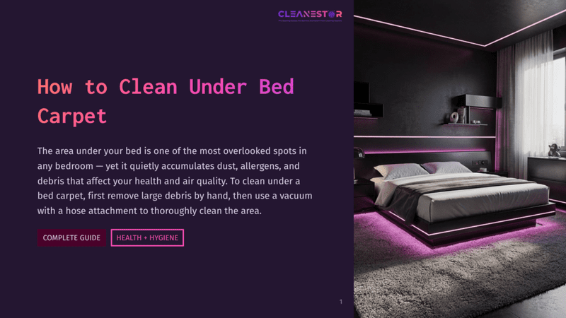 1 How To Clean Under Bed Carpet Modern Bedroom With A Dark, Moody Aesthetic, Featuring A Platform Bed With Pink Led Lighting, A Plush Rug, And A Large Window. Text Overlay &Quot;How To Clean Under Bed Carpet.