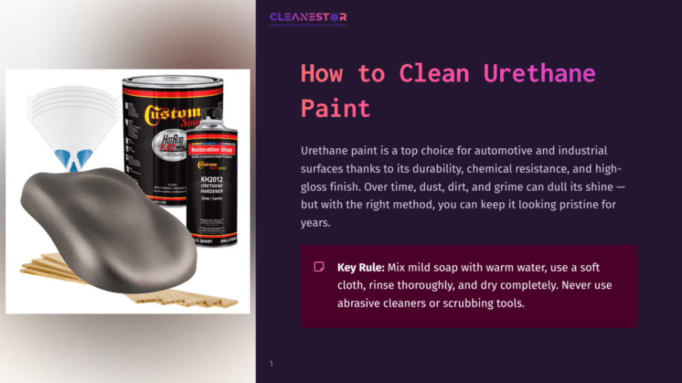 1 How To Clean Urethane Paint 1 A Can Of Restoration Shop Urethane Paint, A Gallon Of Kh2012 Urethane Reducer, And A Metallic Gray Car Body Are Displayed On A Wooden Surface, With A Funnel In The Background.