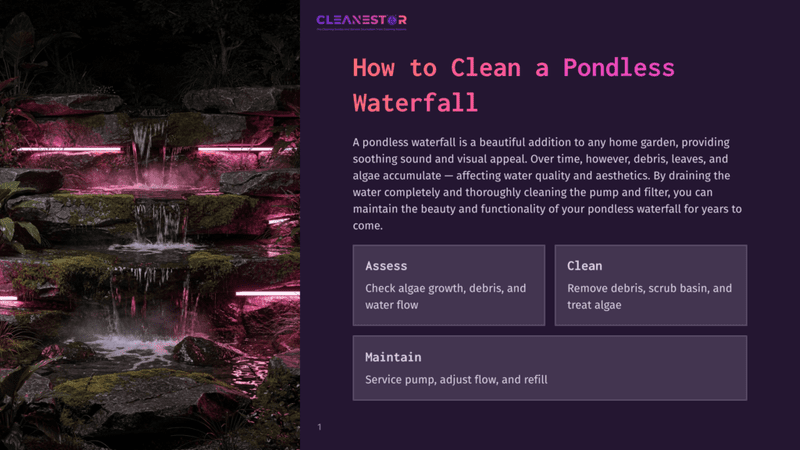 1 How To Clean A Pondless Waterfall A Beautiful, Multi-Tiered Pondless Waterfall Cascades Down Dark Rocks, Illuminated By Vibrant Pink Led Lights, Creating A Serene Garden Feature.