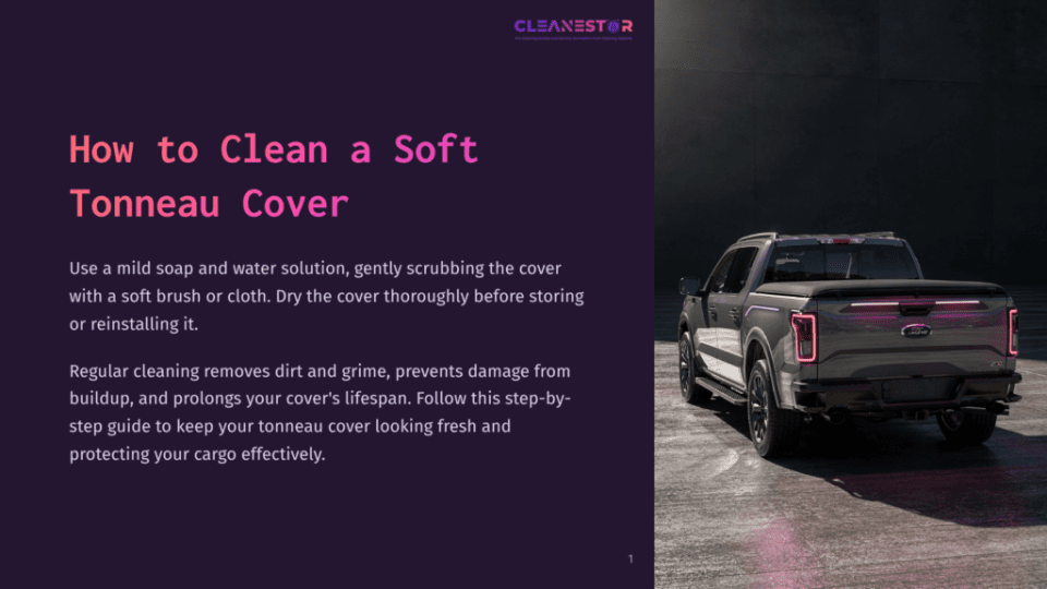 1 How To Clean A Soft Tonneau Cover A Dark Pickup Truck With A Soft Tonneau Cover Is Parked On A Wet Surface, With The Truck'S Taillights Illuminated. The Image Is A Background For A Guide On How To Clean A Soft Tonneau Cover.