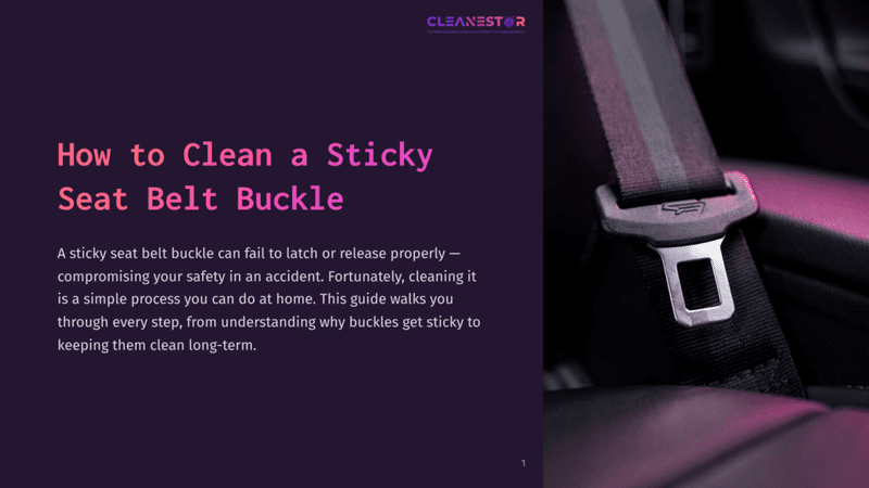1 How To Clean A Sticky Seat Belt Buckle Close-Up Of A Black Car Seat Belt Buckle, With The Black Seat Belt Webbing Extending Upwards And Slightly Out Of Focus. The Buckle Is A Shiny Metal And Plastic Mechanism, Reflecting The Ambient Light.